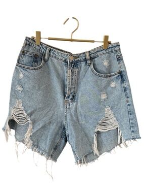 Signature8 Light Blue Distressed High-Rise Jean Shorts